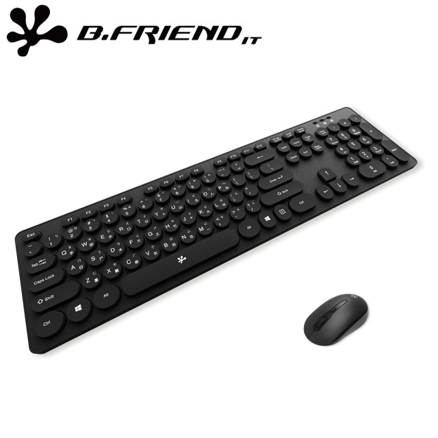 B.FRIEND 2.4G 馬卡龍復古圓點無線鍵鼠組(注音)-黑